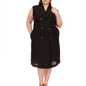 NWT (Size 2X) Michael Kors Drapey Crepe Trench Dress Plus Size Black